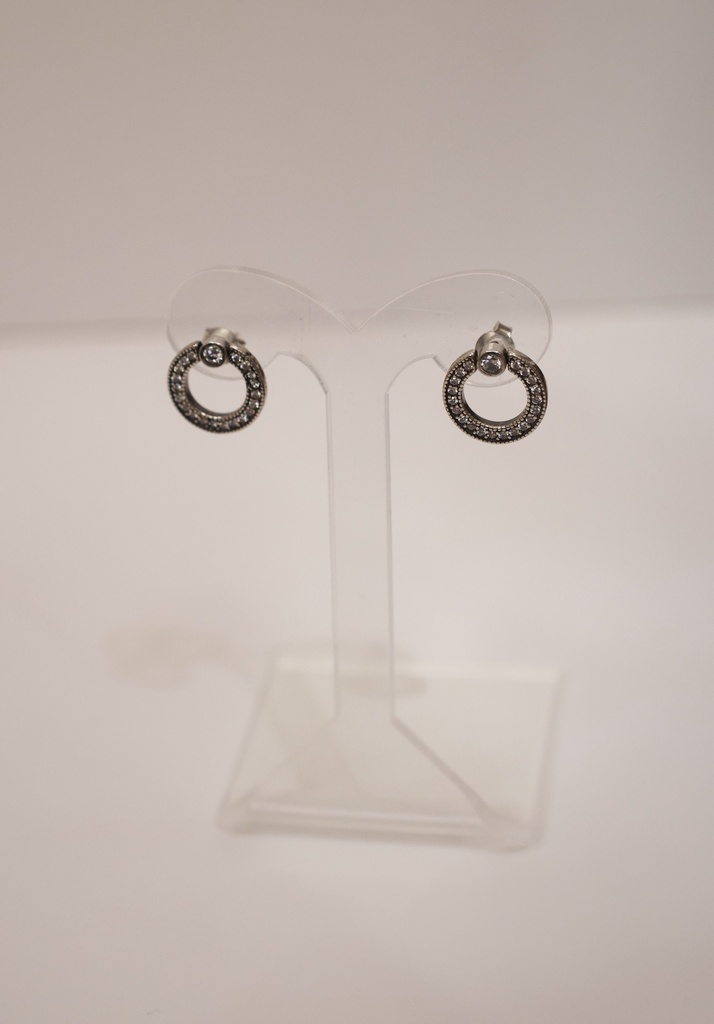 Aretes de Botón Reversible Circulo Zirconia y Corazones Plata