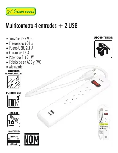 [7431] Multicontacto 4 entradas + 2 USB lion tools