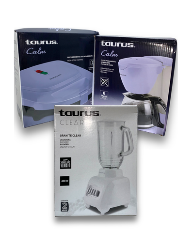 [7502297851080 / 7502297851103] Combo TAURUS Licuadora, Cafetera, Sándwichera